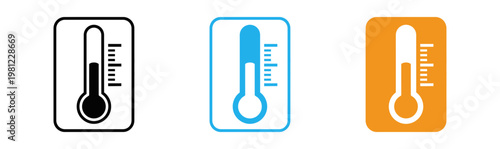 Thermometer icons three variations representing temperature levels and measurement