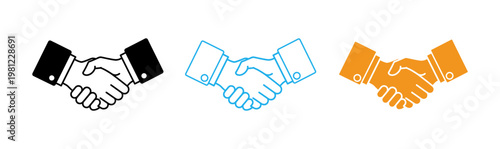 Two handshake illustrations blue and orange on a black background