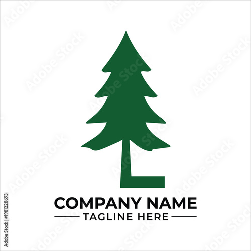 A green pine tree logo with a company name and tagline