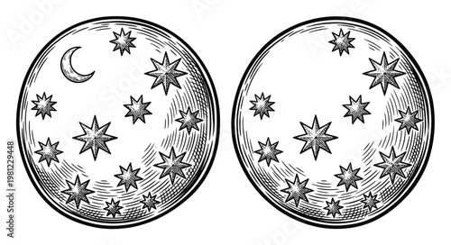Vintage Celestial Circles: Moon and Stars