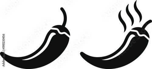 Two black silhouette chili peppers spicy food illustration
