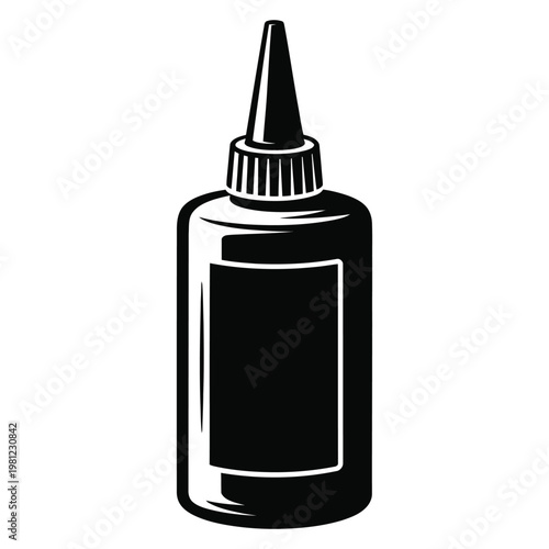 A black silhouette of a glue bottle with a pointed applicator tip industrial design silhouette