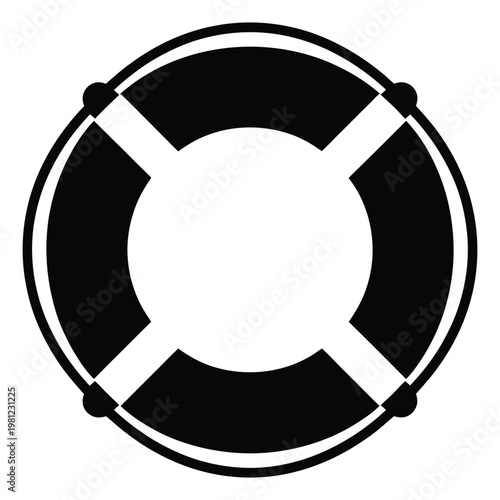 A stark black life preserver ring is displayed against a light gray background silhouette
