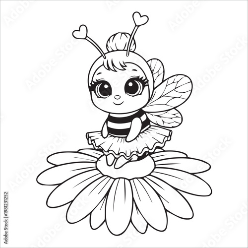 Cute Bee Princess on Flower