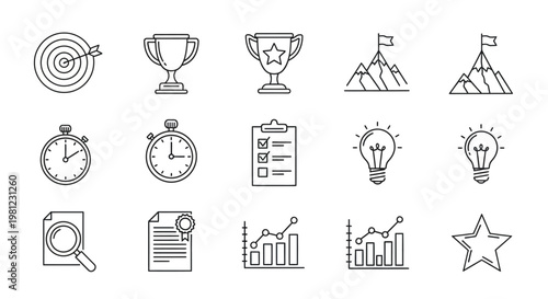 Business success achievement icons set.