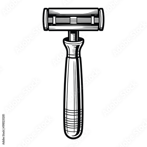 Detailed etching of a classic safety razor showcasing vintage design and craftsmanship silhouette