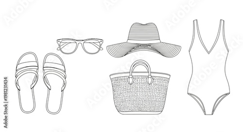 Summer vacation accessories and swimwear.