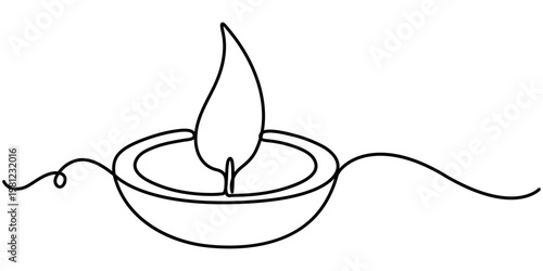 Continuous one line drawing of Diya lamp for Diwali,  Deepavali celebration oil lamp line art vector design,  outline vector illustration. 