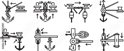 Illustrations of simple machines in various configurations and applications Vector