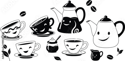 Vintage illustration of a collection of classic kitchen and tea accessories Vector