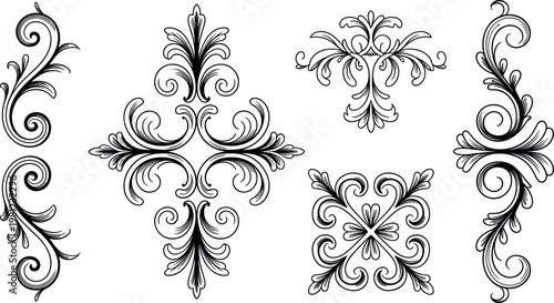 Fotografía Vintage floral ornament collection featuring baroque scroll elements decorative