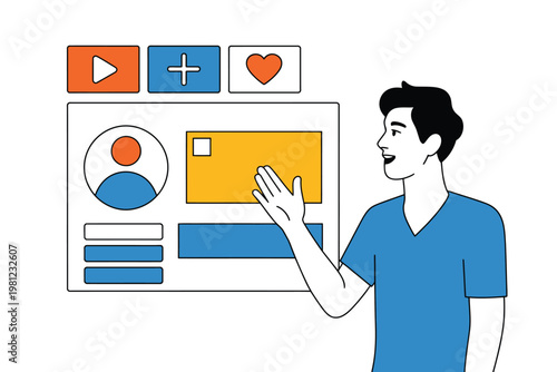 Woman in blue shirt using smartphone with social media