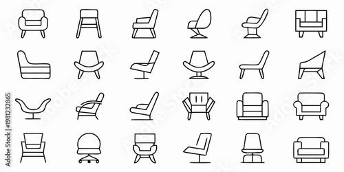 Collection of various chair designs shown in linear minimalist style