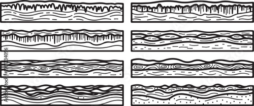 Black and white waveform patterns showing sound visualization techniques Vector