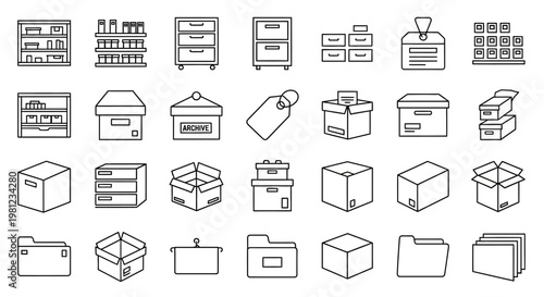 Various office filing storage icons.