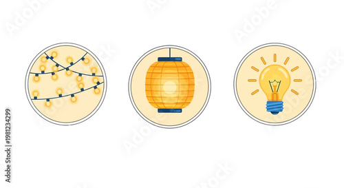 Icons of a constellation a lantern and a light bulb.