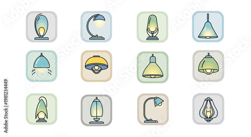 Collection of desk lamp icons.