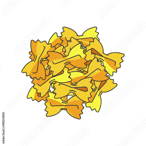 A delightful cluster of yellow farfalle pasta, also known as bow-tie pasta, is ready for cooking.