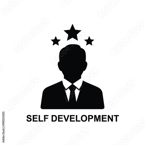 A black silhouette of a person s head and shoulders with three stars above and text below high quality professional