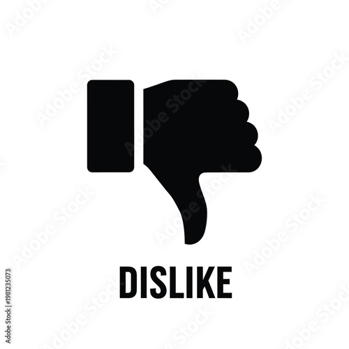 A stark black silhouette of a hand giving a thumbs down gesture with the word dislike below it high quality
