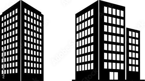 Tall buildings with many windows standing side by side in cityscape