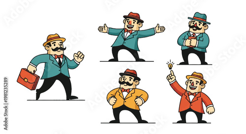 Cartoon characters set illustrating various poses and gestures