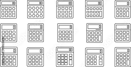 Calculator Icon Set Featuring Various Designs and Styles for Business, Education, and Finance Illustrations
