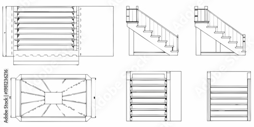 Architectural blueprints showcasing staircase designs and structural components