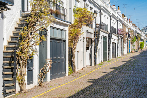 View of mews houses in Holland Park area of London UK