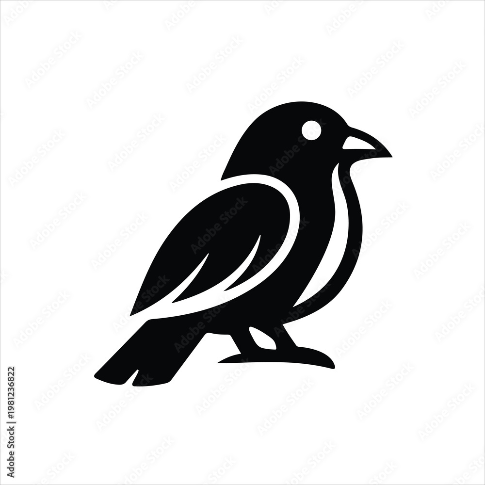 Fototapeta premium PrintStylized Bird Silhouette Icon with Line Details Minimal Black Logo Design