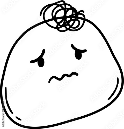 Worried Cute Blob Character Overthinking Doodle Black White Emotion