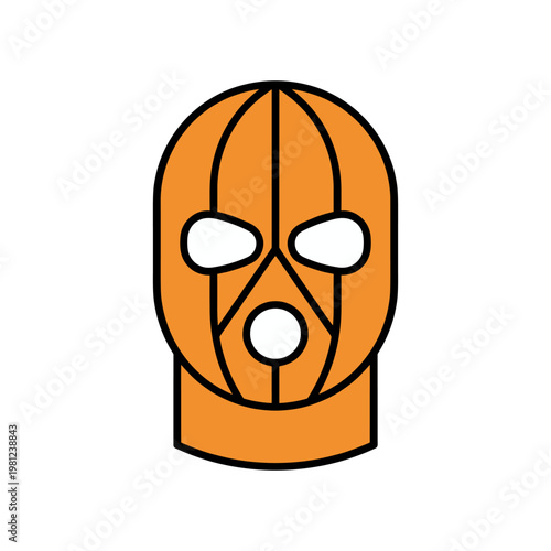 An orange colored balaclava mask illustration with distinct eye and mouth openings outlined in black.