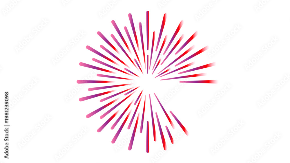 Obraz premium Radial burst of pink and purple lines on a white background with abstract design, graphic element