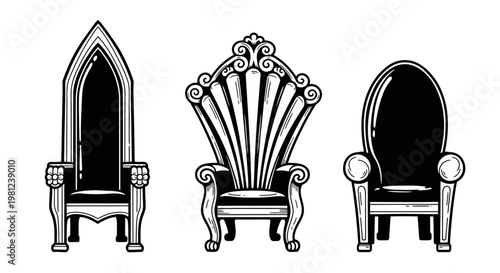 Elegant antique throne chairs in black and white