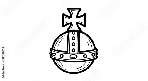 Medieval globe with cross in flat style - historical and ornamental design