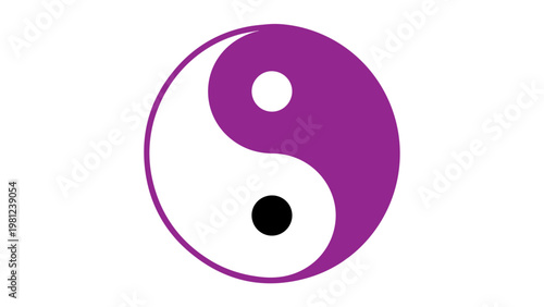 Purple and white yin yang symbol isolated on a white background with philosophy spirituality meditation opposites complementar
