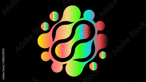 Black and white abstract molecular or droplet logo with abstract art abstract molecular structure interconnected monochrome