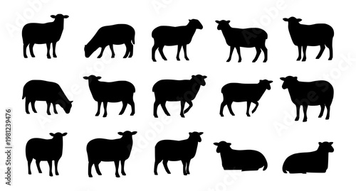 Black sheep silhouette vector set with different poses minimalist livestock animal icons for farm logo design
Keywords: