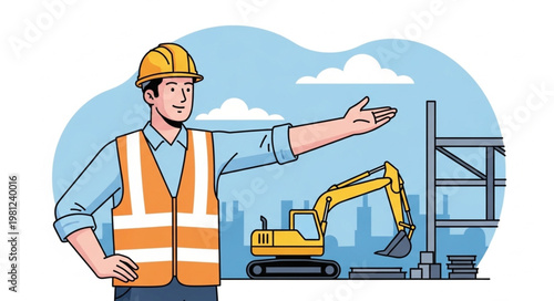 Construction Site Supervisor Wearing Hard Hat And Vest.