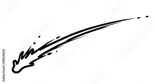 Dynamic black comet brush stroke on white background for creative design
