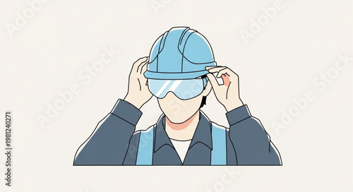 Construction Worker Adjusting Protective Hard Hat And Gear.