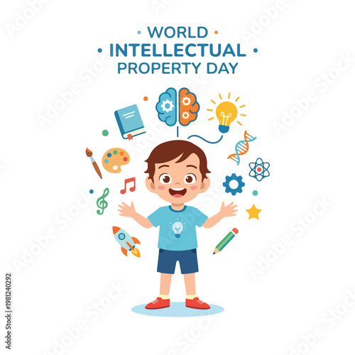vector a small child celebrating intellectual property day 10