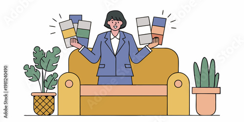 Woman enthusiastically presenting a stack of books while seated in a chair