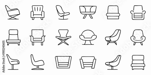 Collection of various chair outlines in a minimalist linear style