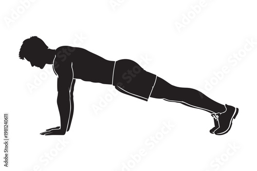 Bodyweight Exercise: A striking silhouette of a man executing a perfect push-up, demonstrating strength, discipline, and dedication to fitness.