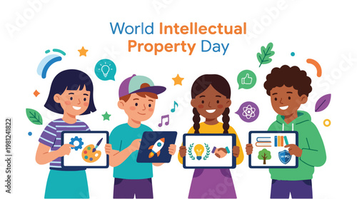 vector children celebrating intellectual property day 4