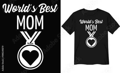 World's Best Mom Trophy Medal with Heart Icon Illustration