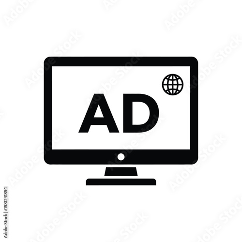 Photos A minimalist black and white icon depicts a computer monitor displaying the lett