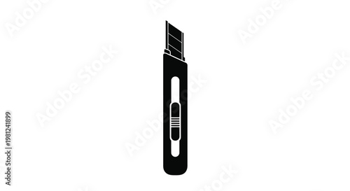 A black utility knife illustration with a stark silhouette