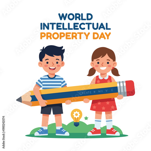 vector two children celebrating intellectual property day 2